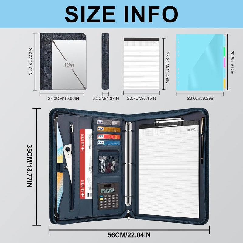 Eshow Portfolio Organizer - 3 Ring Binder with Zipper, Vegan Leather Business Padfolio Folder with Notepad Includes 5 Color Sheet Protectors for Documents Files for Men Women - Image 4